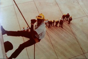 Repelling from 6 story training tower.